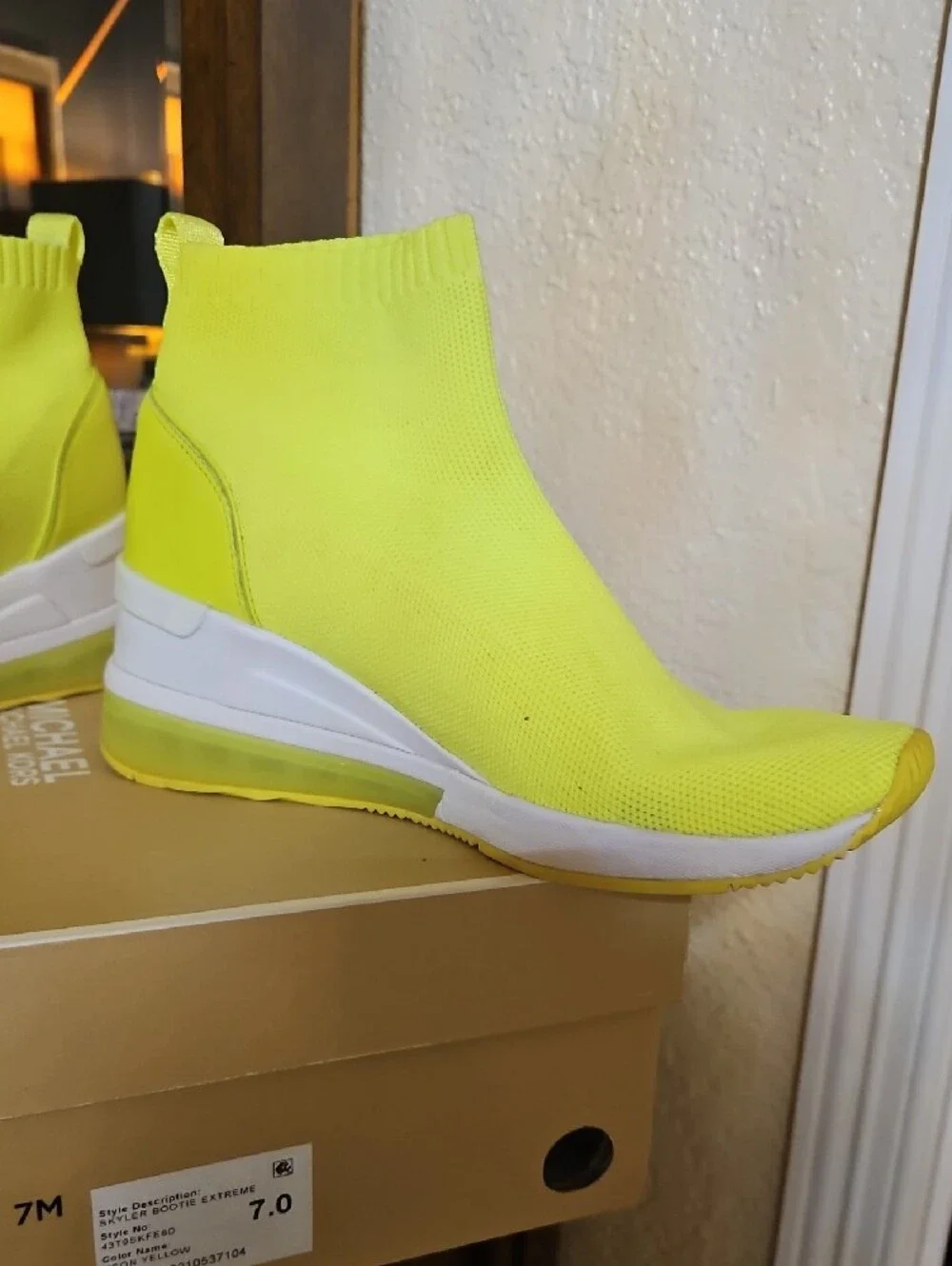 Michael Kors Neon Yellow Sock Wedge Sneakers - Women's